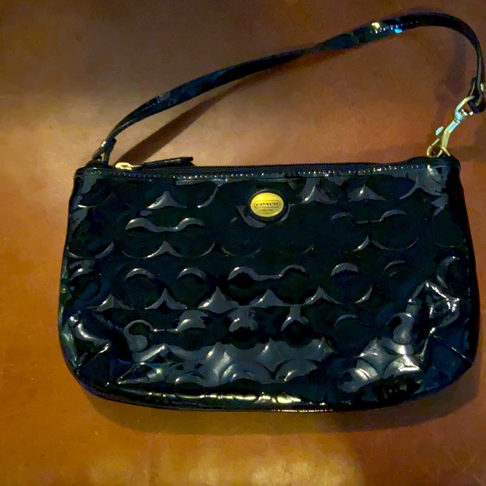 Black patten leather Coach wristlet